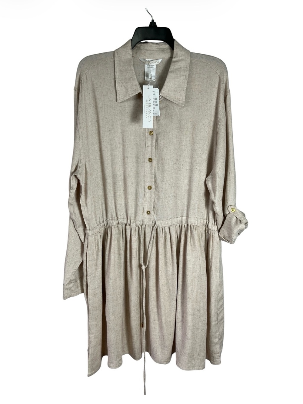 NWT La Blanca Linen Blend Button Front Shirt Dress Swim Cover Up L